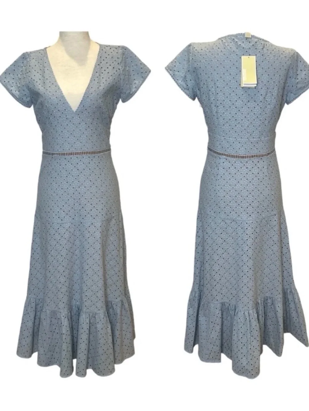 Michael Kors Blue Eyelet Midi Dress